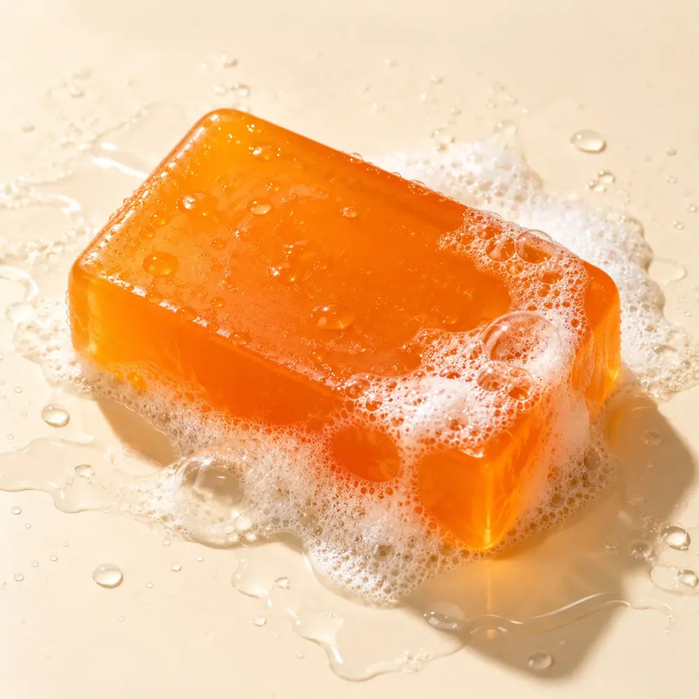The bar resting in its own lather